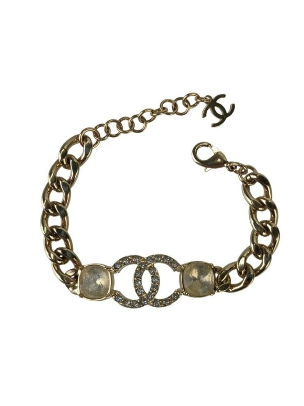 Chanel Wrist Wear Coco Mark Chain Bracelet Gold Metal Rhinestone C23 - Picture 3 of 7